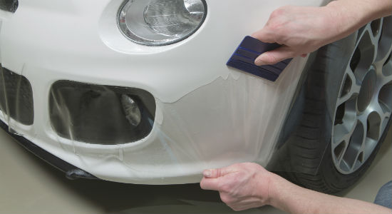 Protection of front bumper with stone chip vinyl